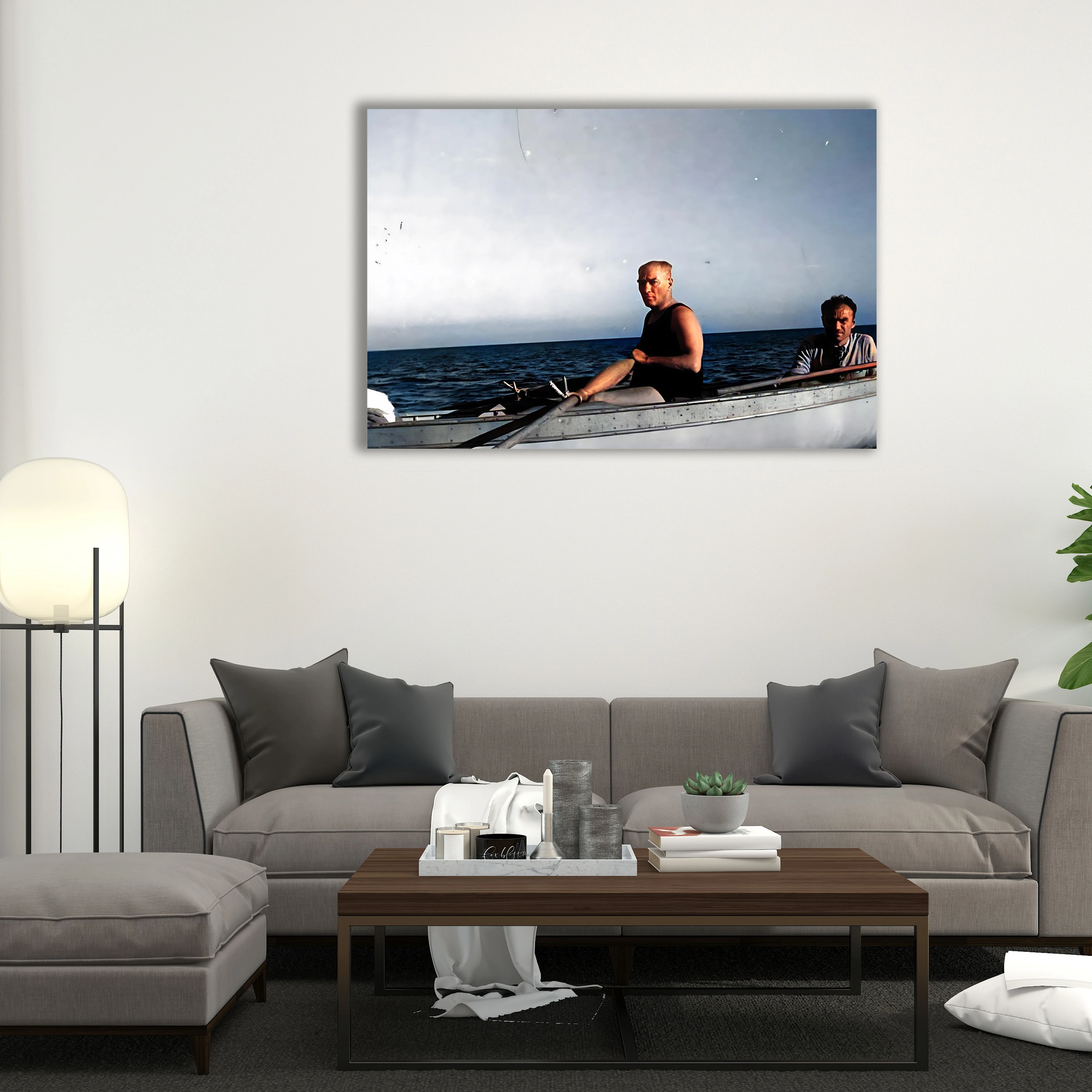 Atatürk Kürek Çekerken Cam Tablo